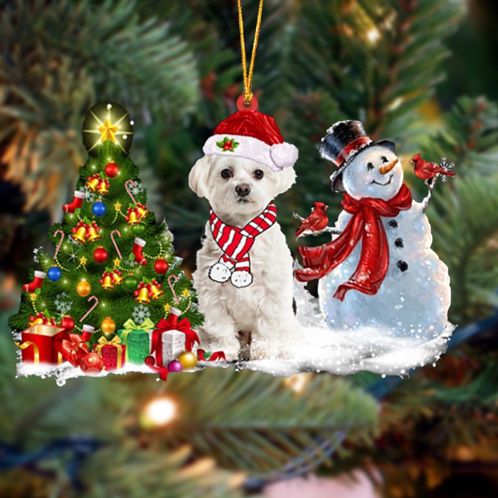 Ornament- Maltese Christmas Snow Hanging Ornament Dog Ornament, Car Ornament, Christmas Ornament - Best gifts your whole family