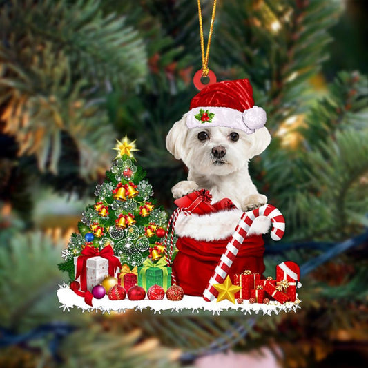 Ornament- Maltese Gift Bag Merry Christmas Ornament Dog Ornament, Car Ornament, Christmas Ornament - Best gifts your whole family