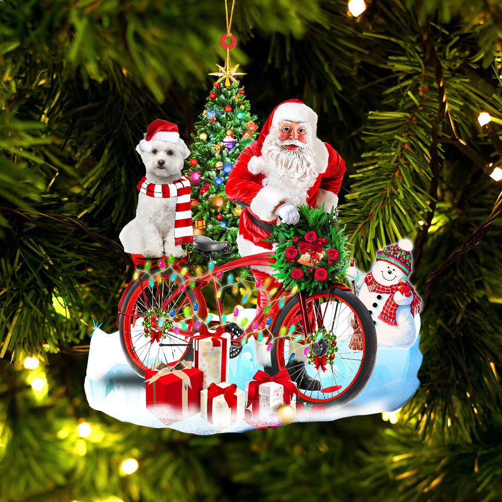 Ornament- Maltese On Santa's Bike Ornament Dog Ornament, Car Ornament, Christmas Ornament - Best gifts your whole family