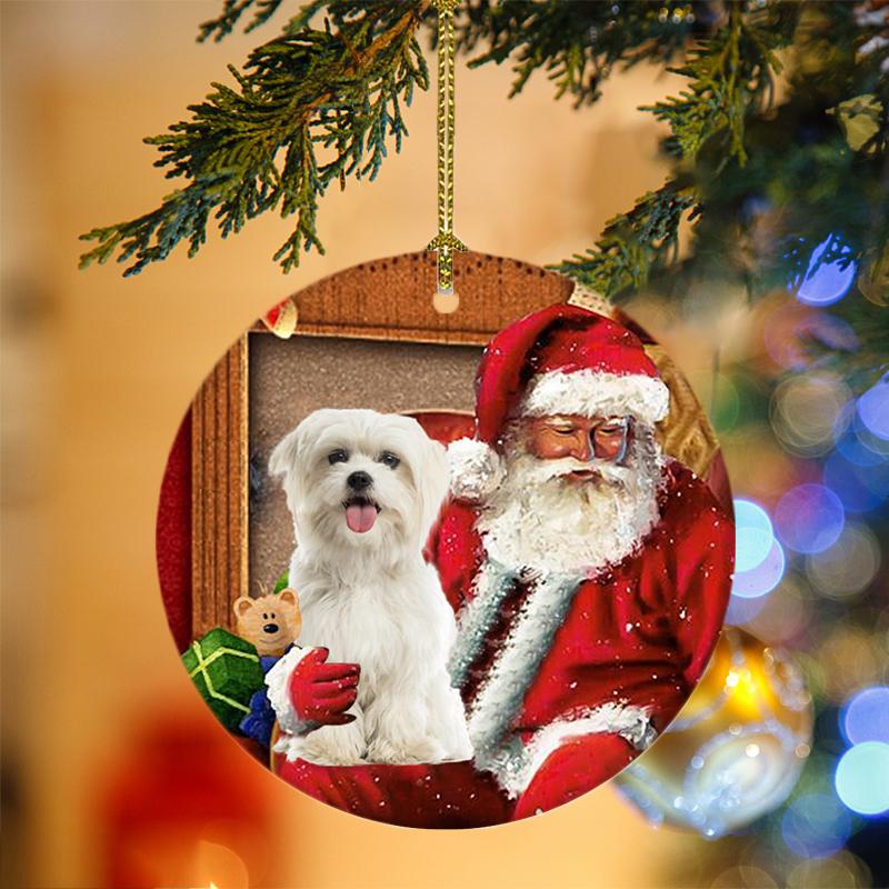 Ornament- Maltese With Santa Christmas Ornament, Happy Christmas Ornament, Car Ornament - Best gifts your whole family
