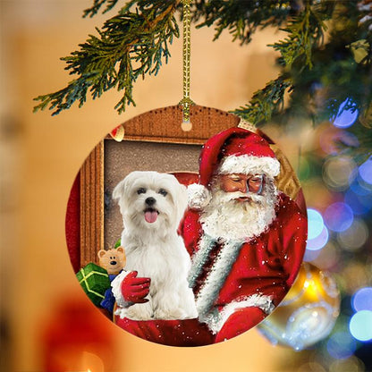 Ornament- Maltese With Santa Christmas Ornament, Happy Christmas Ornament, Car Ornament - Best gifts your whole family