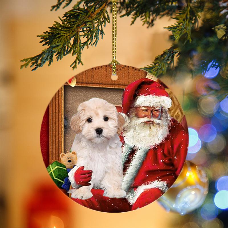 Ornament- Maltipoo With Santa Christmas Ornament, Happy Christmas Ornament, Car Ornament - Best gifts your whole family
