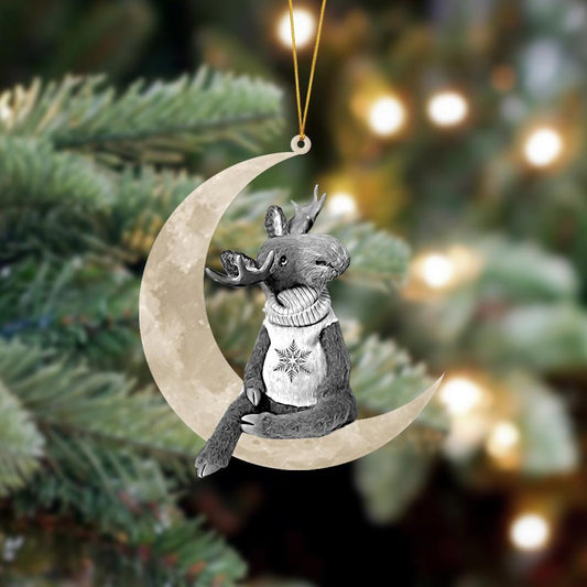 Ornament- Moose Sits On The Moon Hanging Ornament Dog Ornament, Car Ornament, Christmas Ornament - Best gifts your whole family