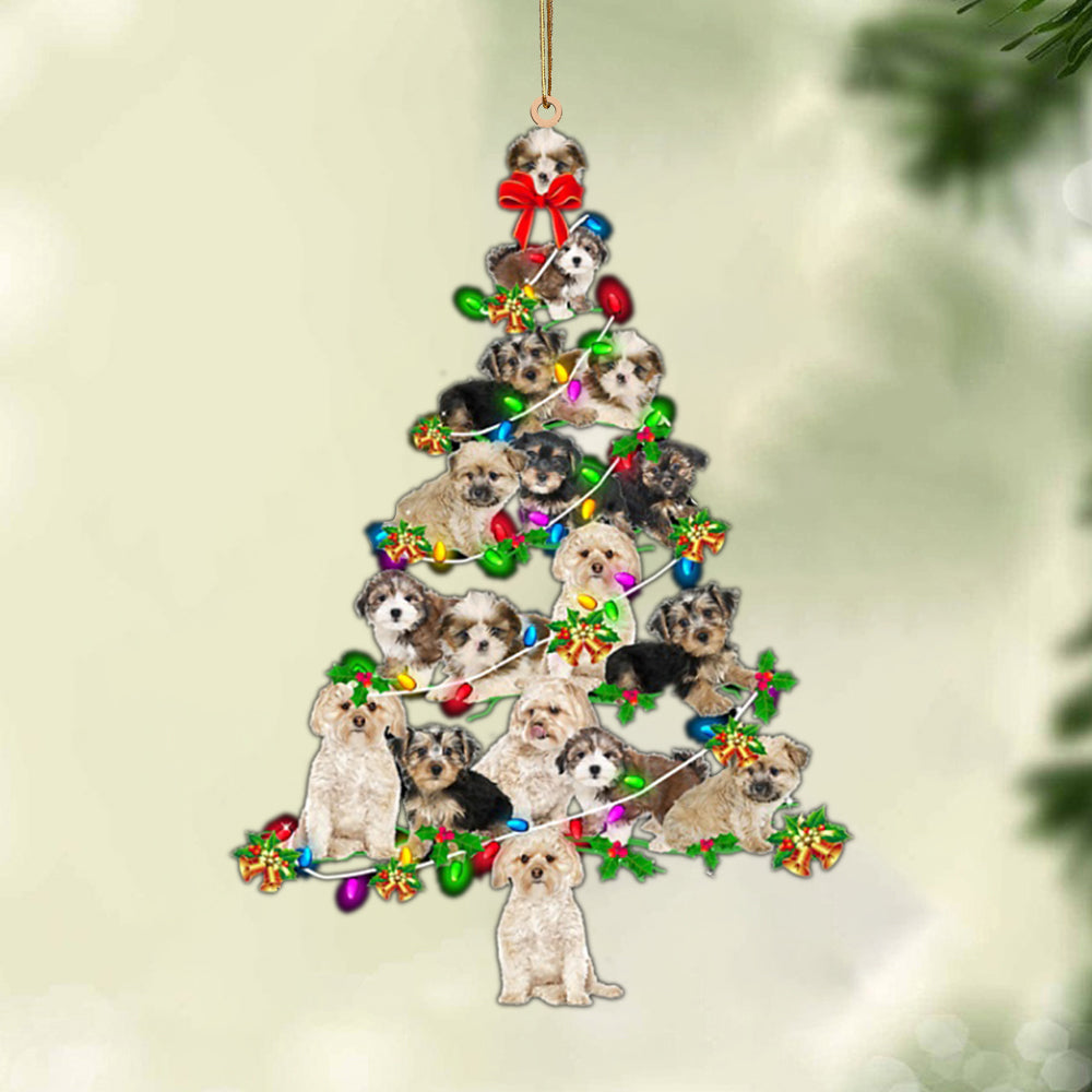 Ornament- Morkie-Christmas Tree Lights-Two Sided Ornament, Happy Christmas Ornament, Car Ornament - Best gifts your whole family