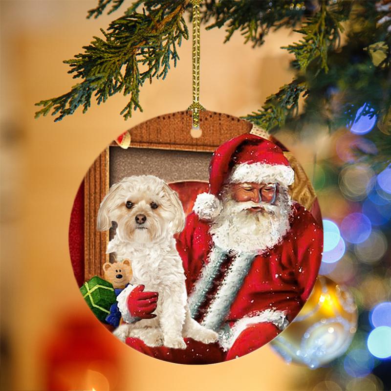 Ornament- Morkie With Santa Christmas Ornament, Happy Christmas Ornament, Car Ornament - Best gifts your whole family