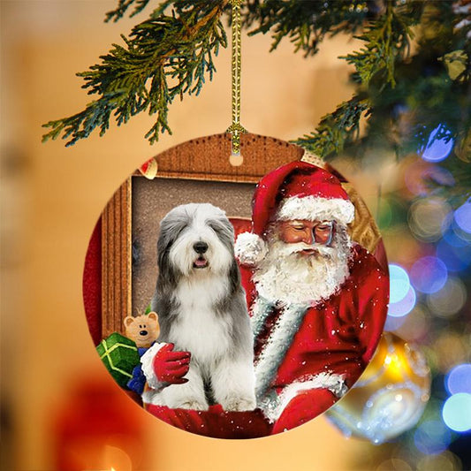 Ornament- Old English Sheepdog With Santa Christmas Ornament, Happy Christmas Ornament, Car Ornament - Best gifts your whole family