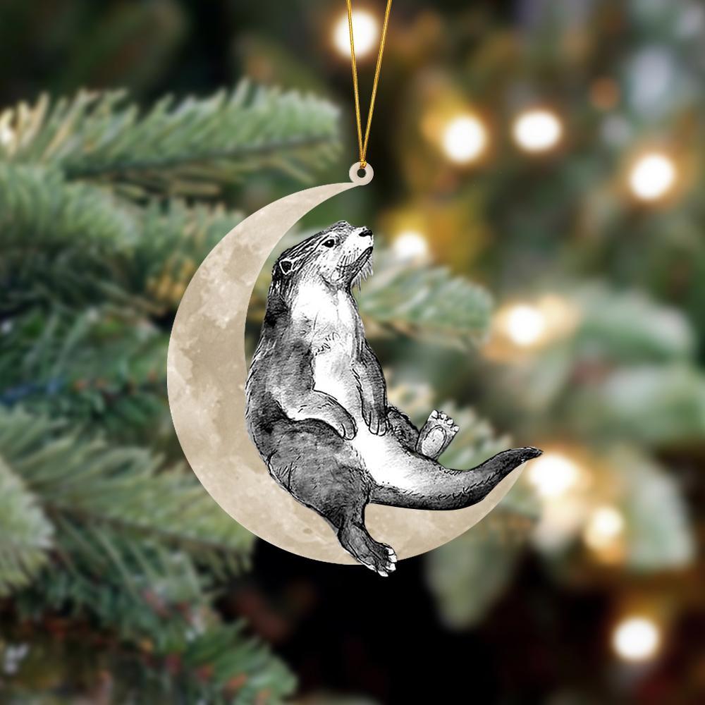 Ornament- Otter Sits On The Moon Hanging Ornament Dog Ornament, Car Ornament, Christmas Ornament - Best gifts your whole family