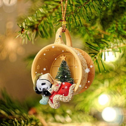 Ornament- Panda Sleeping in a tiny cup Christmas Holiday-Two Sided Ornament, Christmas Ornament, Car Ornament - Best gifts your whole family