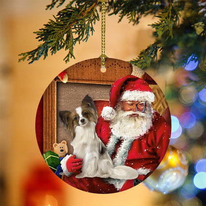 Ornament- Papillion With Santa Christmas Ornament, Happy Christmas Ornament, Car Ornament - Best gifts your whole family