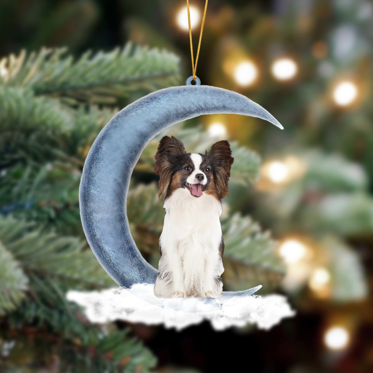Ornament- Papillon Sits On The Moon Hanging Ornament Dog Ornament, Car Ornament, Christmas Ornament - Best gifts your whole family