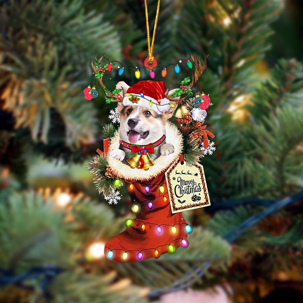 Ornament- Pembroke Welsh Corgi 1-Xmas Boot-Two Sided Ornament, Happy Christmas Ornament, Car Ornament - Best gifts your whole family