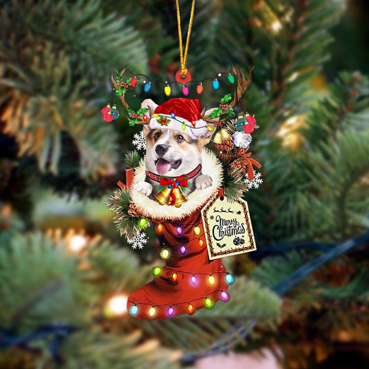 Ornament- Pembroke Welsh Corgi 1-Xmas Boot-Two Sided Ornament, Happy Christmas Ornament, Car Ornament - Best gifts your whole family