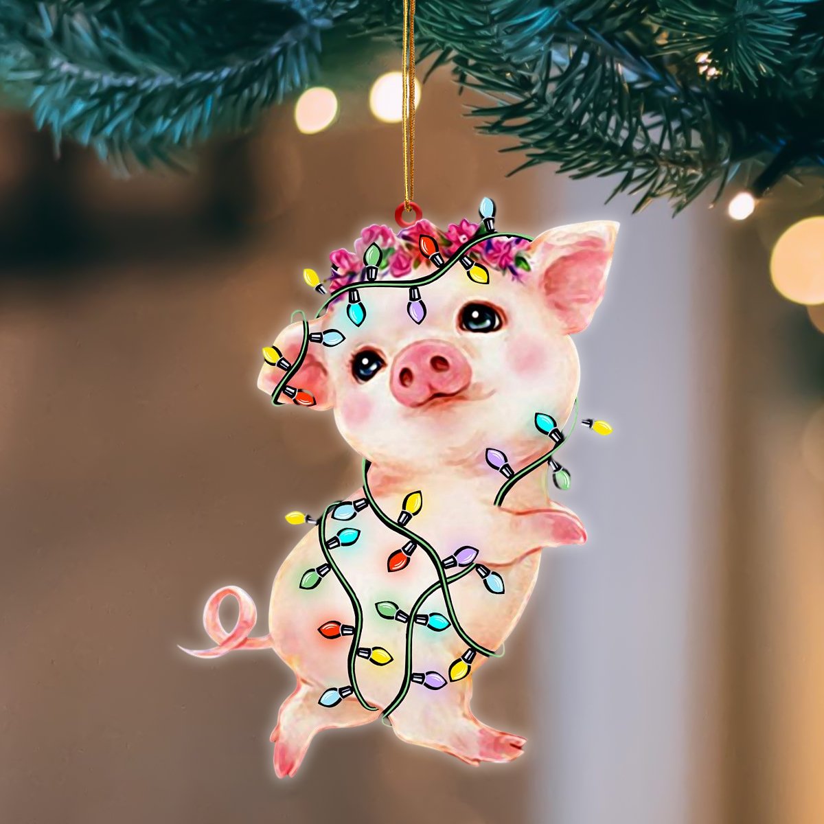 Ornament- Pig Christmas Light Hanging Ornament Dog Ornament, Car Ornament, Christmas Ornament - Best gifts your whole family