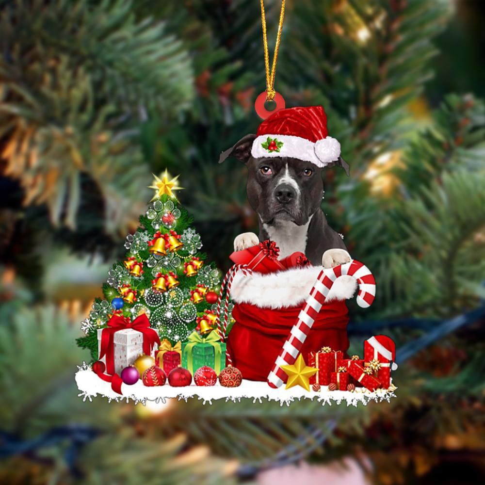 Ornament- Pit Bull Gift Bag Merry Christmas Ornament Dog Ornament, Car Ornament, Christmas Ornament - Best gifts your whole family