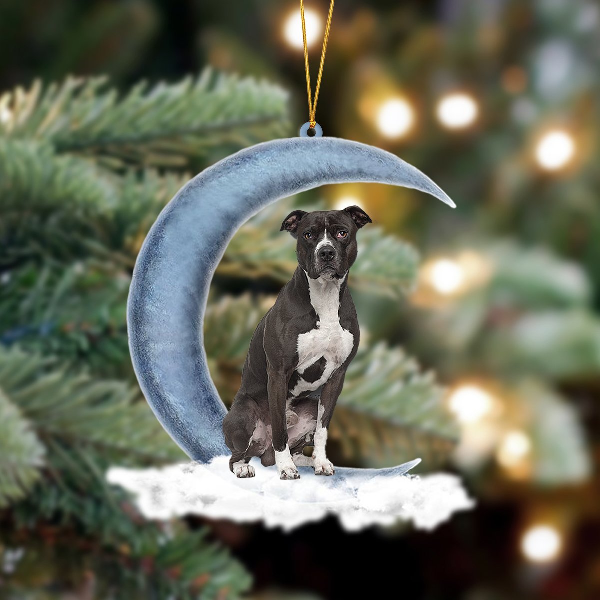 Ornament- Pit Bull Sits On The Moon Hanging Ornament Dog Ornament, Car Ornament, Christmas Ornament - Best gifts your whole family