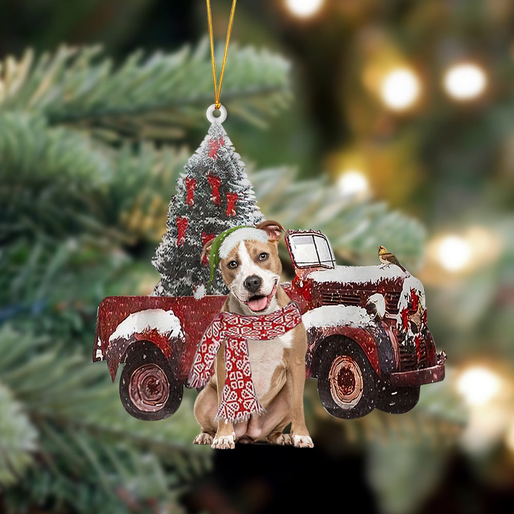 Ornament- Pitbull-Christmas Truck Two Sided Ornament, Happy Christmas Ornament, Car Ornament - Best gifts your whole family