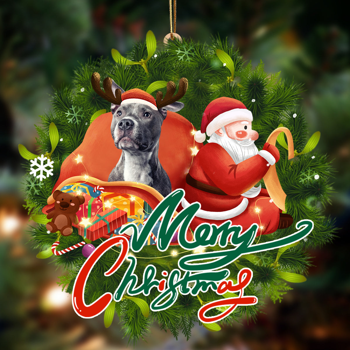Ornament- Pitbull Dog-Santa & dog Hanging Ornament, Happy Christmas Ornament, Car Ornament - Best gifts your whole family