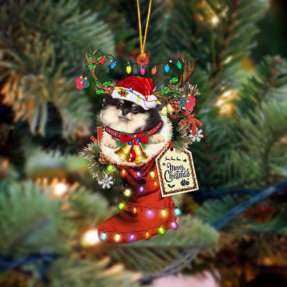 Ornament- Pomeranian 1-Xmas Boot-Two Sided Ornament, Happy Christmas Ornament, Car Ornament - Best gifts your whole family