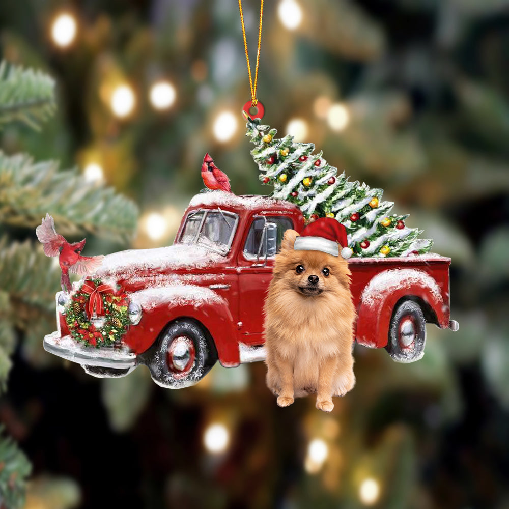Ornament- Pomeranian 2-Cardinal & Truck Two Sided Ornament, Happy Christmas Ornament, Car Ornament - Best gifts your whole family