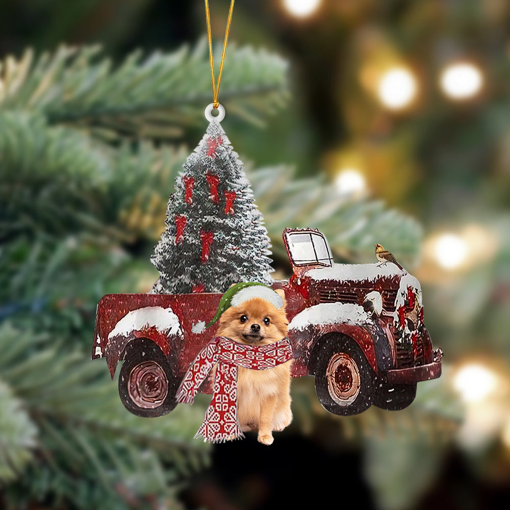 Ornament- Pomeranian 2-Christmas Truck Two Sided Ornament, Happy Christmas Ornament, Car Ornament - Best gifts your whole family