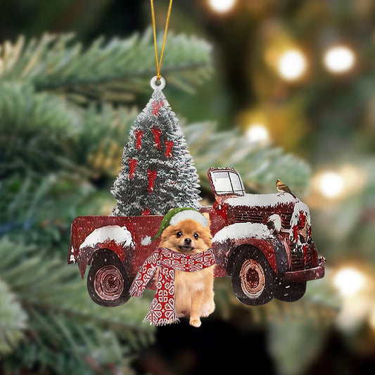 Ornament- Pomeranian 2-Christmas Truck Two Sided Ornament, Happy Christmas Ornament, Car Ornament - Best gifts your whole family