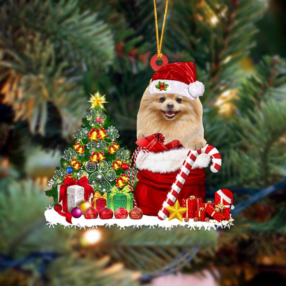 Ornament- Pomeranian Gift Bag Merry Christmas Ornament Dog Ornament, Car Ornament, Christmas Ornament - Best gifts your whole family