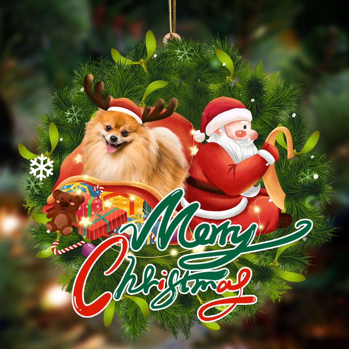 Ornament- Pomeranian-Santa & dog Hanging Ornament, Happy Christmas Ornament, Car Ornament - Best gifts your whole family