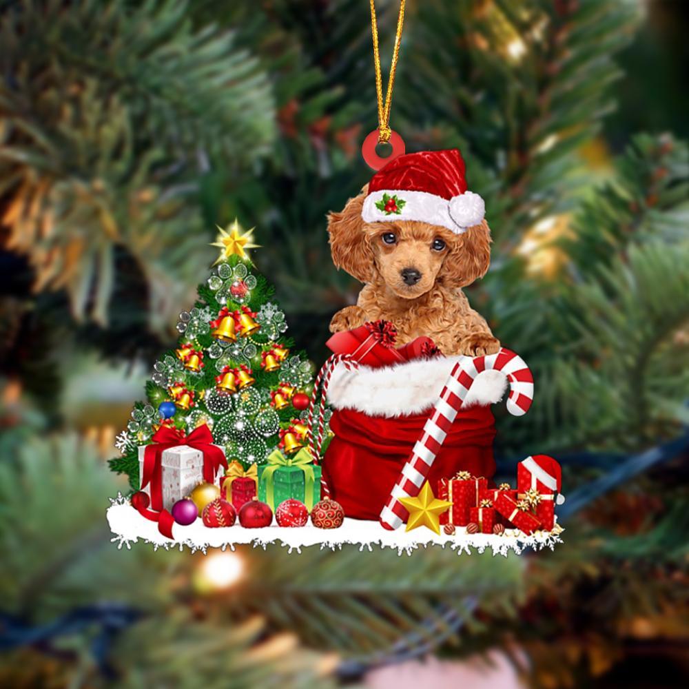Ornament- Poodle Gift Bag Merry Christmas Ornament Dog Ornament, Car Ornament, Christmas Ornament - Best gifts your whole family