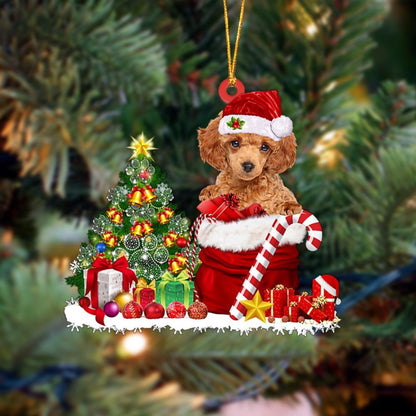 Ornament- Poodle Gift Bag Merry Christmas Ornament Dog Ornament, Car Ornament, Christmas Ornament - Best gifts your whole family