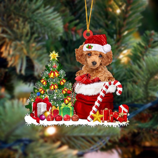 Ornament- Poodle Gift Bag Merry Christmas Ornament Dog Ornament, Car Ornament, Christmas Ornament - Best gifts your whole family