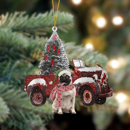 Ornament- Pug 1-Christmas Truck Two Sided Ornament, Happy Christmas Ornament, Car Ornament - Best gifts your whole family