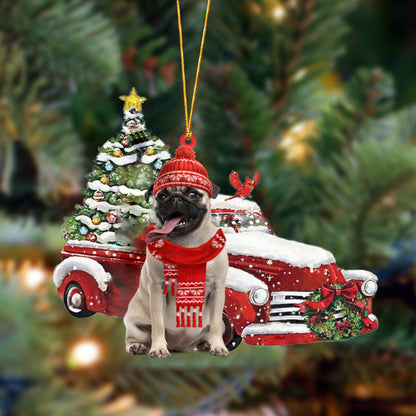 Ornament- Pug 3-Christmas Car Two Sided Ornament, Happy Christmas Ornament, Car Ornament - Best gifts your whole family