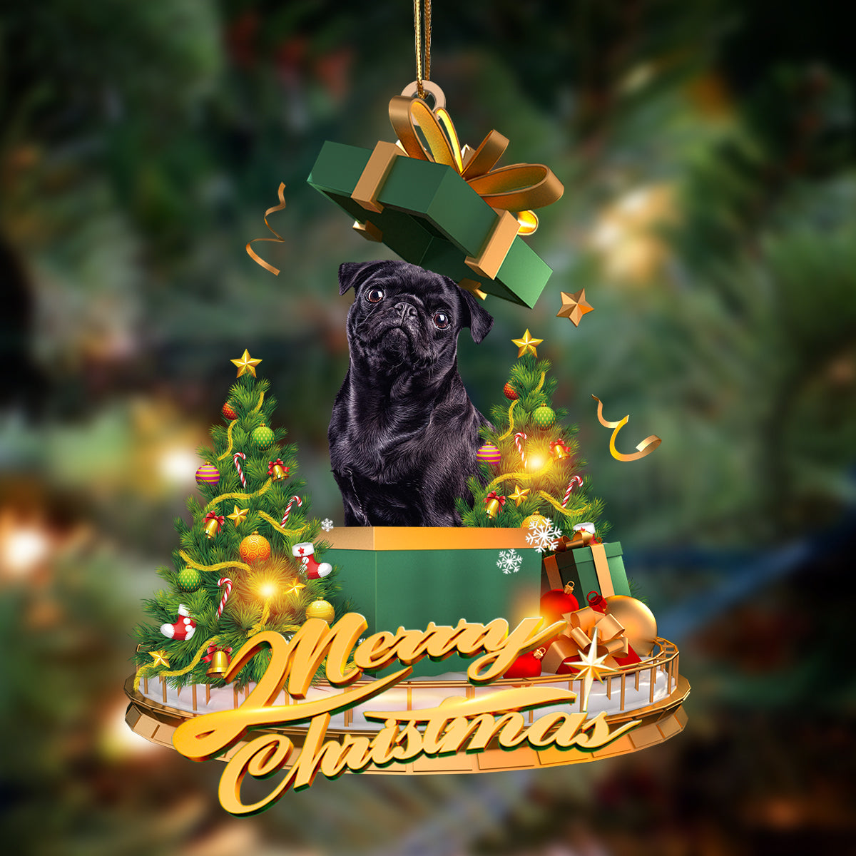 Ornament- Pug bla-Christmas Gifts&dogs Hanging Ornament, Happy Christmas Ornament, Car Ornament - Best gifts your whole family