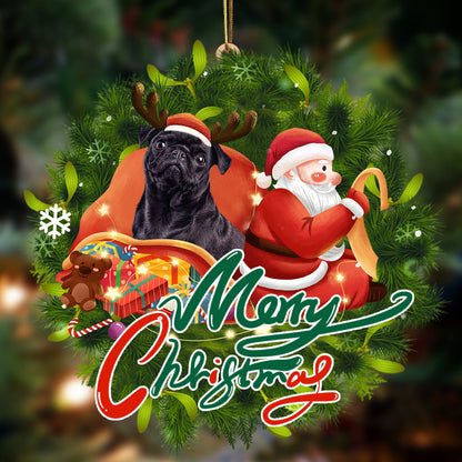 Ornament- Pug black-Santa & dog Hanging Ornament, Happy Christmas Ornament, Car Ornament - Best gifts your whole family