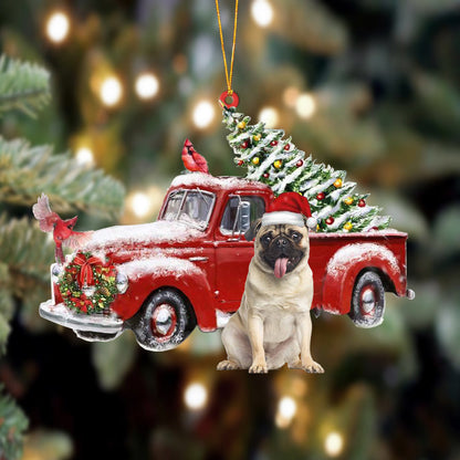 Ornament- Pug-Cardinal & Truck Two Sided Ornament, Happy Christmas Ornament, Car Ornament - Best gifts your whole family