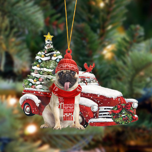 Ornament- Pug-Christmas Car Two Sided Ornament, Happy Christmas Ornament, Car Ornament - Best gifts your whole family