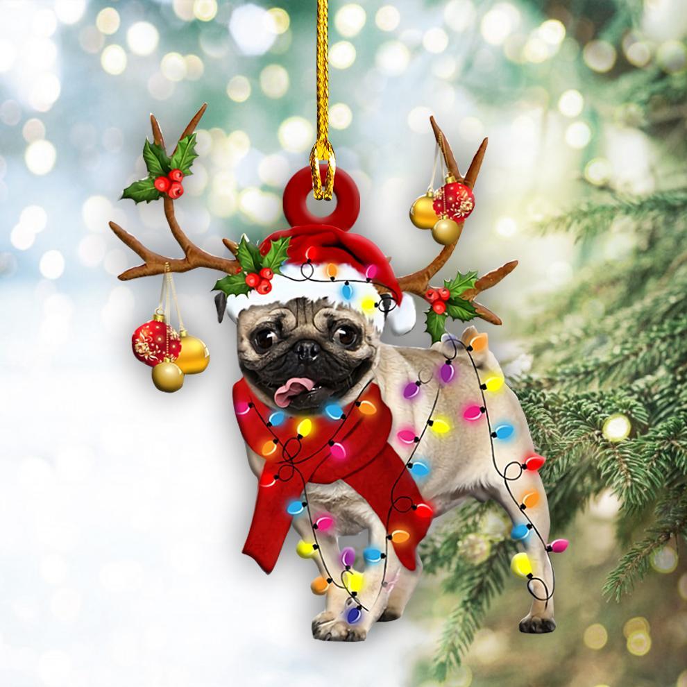 Ornament- Pug Christmas Shape Ornament, Happy Christmas Ornament, Car Ornament - Best gifts your whole family