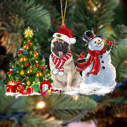Ornament- Pug Christmas Snow Hanging Ornament Dog Ornament, Car Ornament, Christmas Ornament - Best gifts your whole family