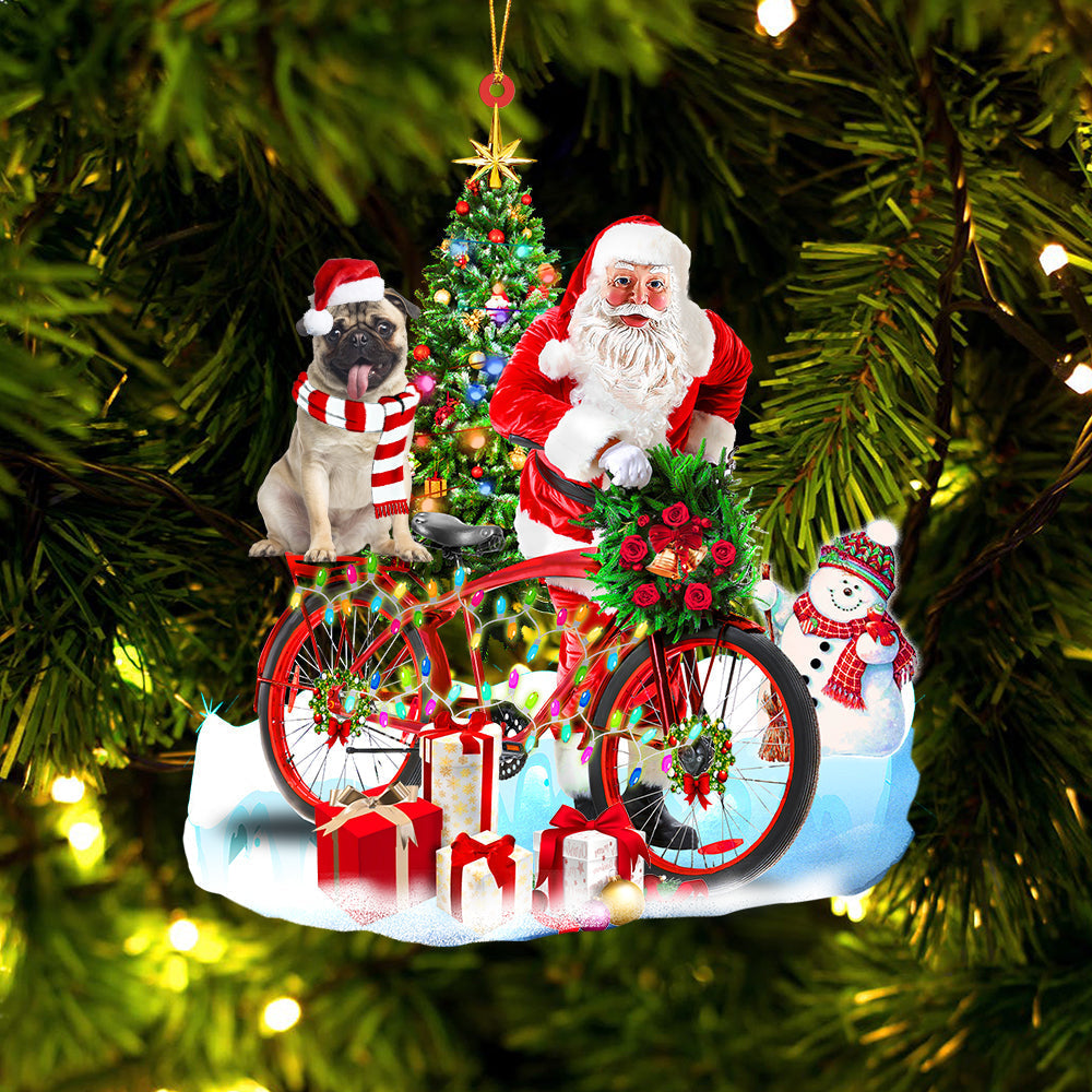 Ornament- Pug On Santa's Bike Ornament Dog Ornament, Car Ornament, Christmas Ornament - Best gifts your whole family