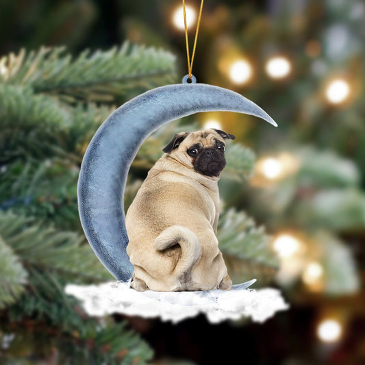 Ornament- Pug Sits On The Moon Hanging Ornament Dog Ornament, Car Ornament, Christmas Ornament - Best gifts your whole family