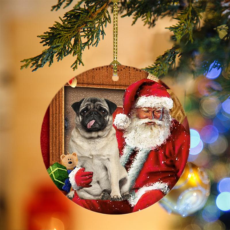 Ornament- Pug With Santa Christmas Ornament, Happy Christmas Ornament, Car Ornament - Best gifts your whole family