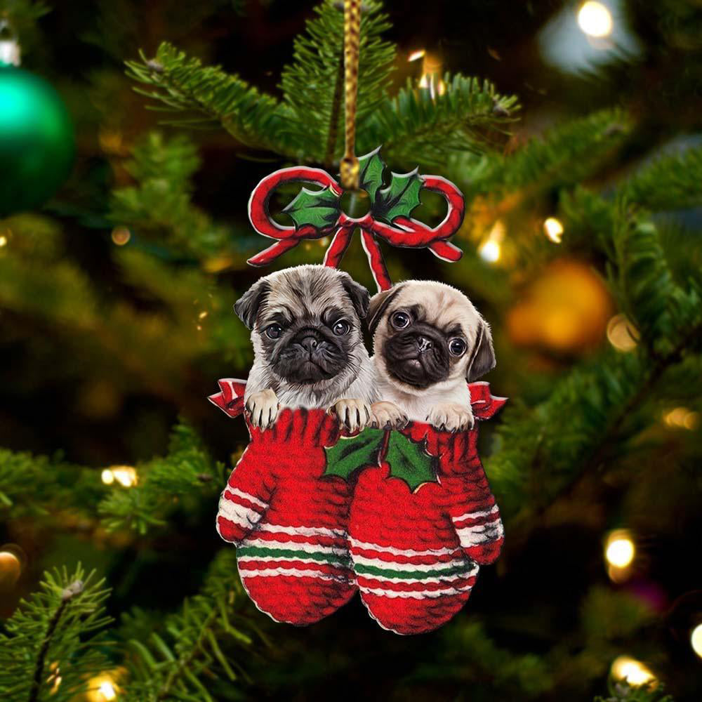 Ornament- Pugs Inside Your Gloves Christmas Holiday-Two Sided Ornament, Christmas Ornament, Car Ornament - Best gifts your whole family