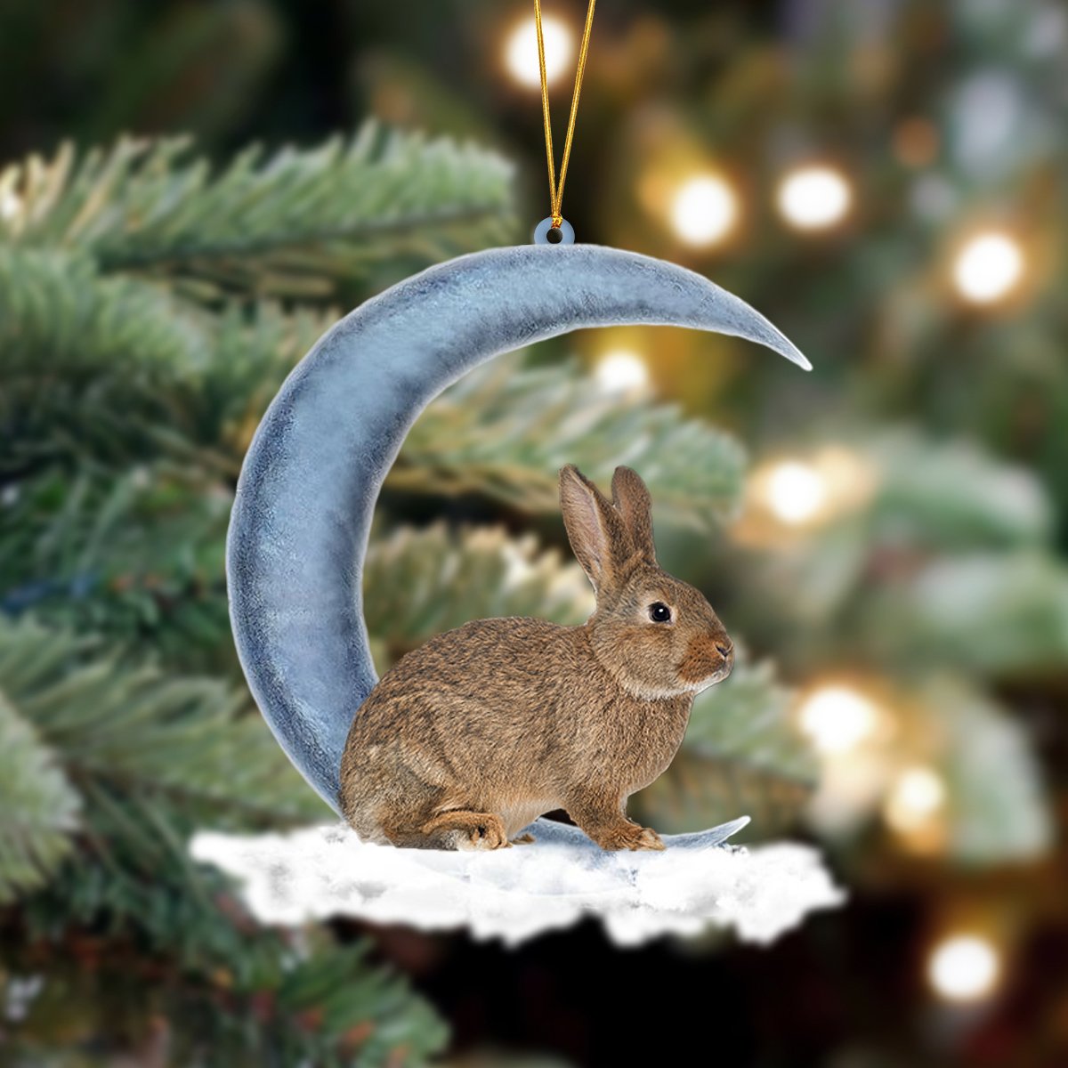 Ornament- Rabbit Bunny Sits On The Moon Hanging Ornament Dog Ornament, Car Ornament, Christmas Ornament - Best gifts your whole family