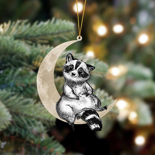 Ornament- Raccoon Sits On The Moon Hanging Ornament Dog Ornament, Car Ornament, Christmas Ornament - Best gifts your whole family