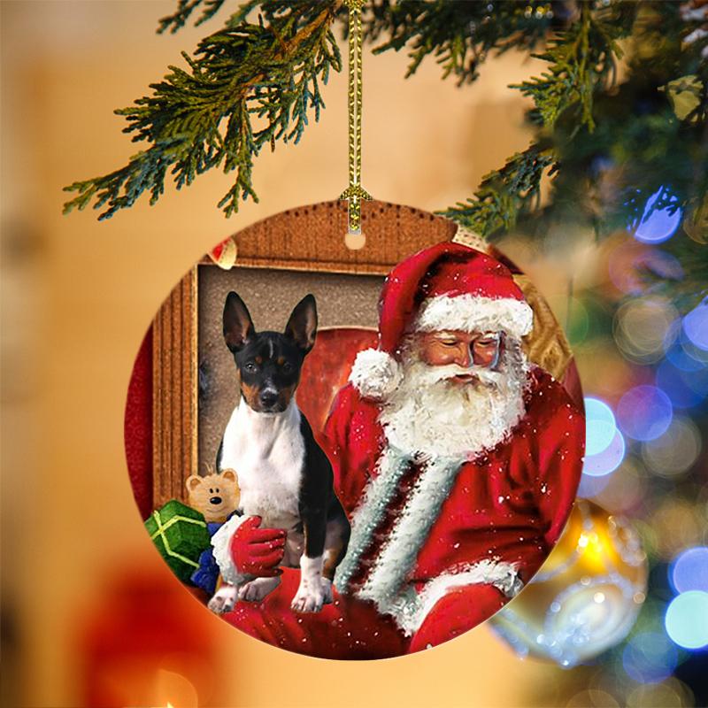 Ornament- Rat Terrier With Santa Christmas Ornament, Happy Christmas Ornament, Car Ornament - Best gifts your whole family