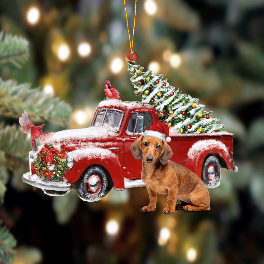 Ornament- Red Dachshund-Cardinal & Truck Two Sided Ornament, Happy Christmas Ornament, Car Ornament - Best gifts your whole family