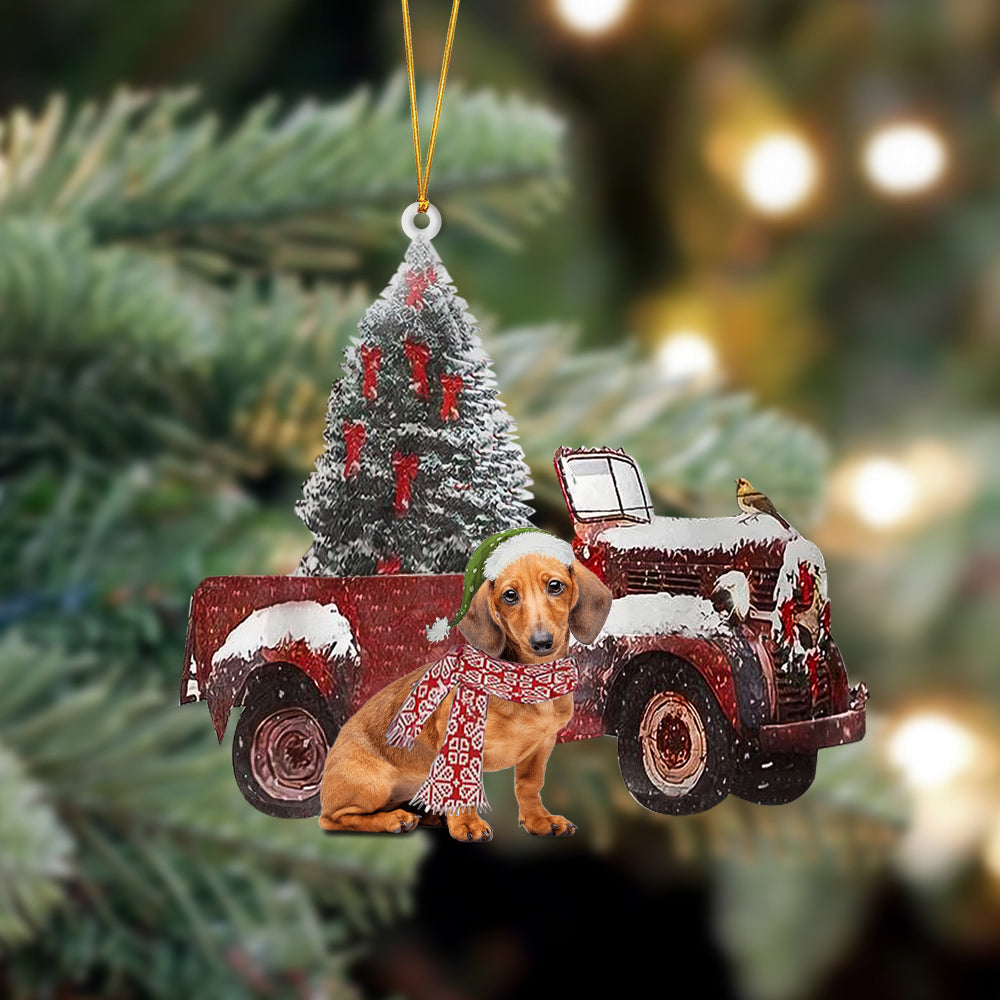 Ornament- Red Dachshund-Christmas Truck Two Sided Ornament, Happy Christmas Ornament, Car Ornament - Best gifts your whole family