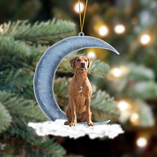 Ornament- Red Fox Lab Sits On The Moon Hanging Ornament Dog Ornament, Car Ornament, Christmas Ornament - Best gifts your whole family