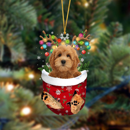 Ornament- RED Goldendoodle-In Christmas Pocket Two Sides Ornament, Happy Christmas Ornament, Car Ornament - Best gifts your whole family