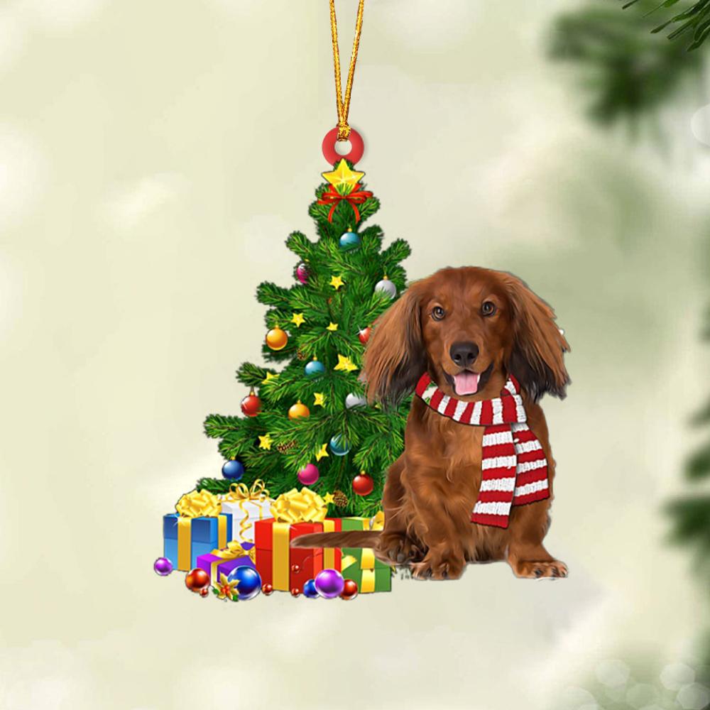 Ornament- Red Long Haired Dachshund-Christmas Star Hanging Ornament, Happy Christmas Ornament, Car Ornament - Best gifts your whole family